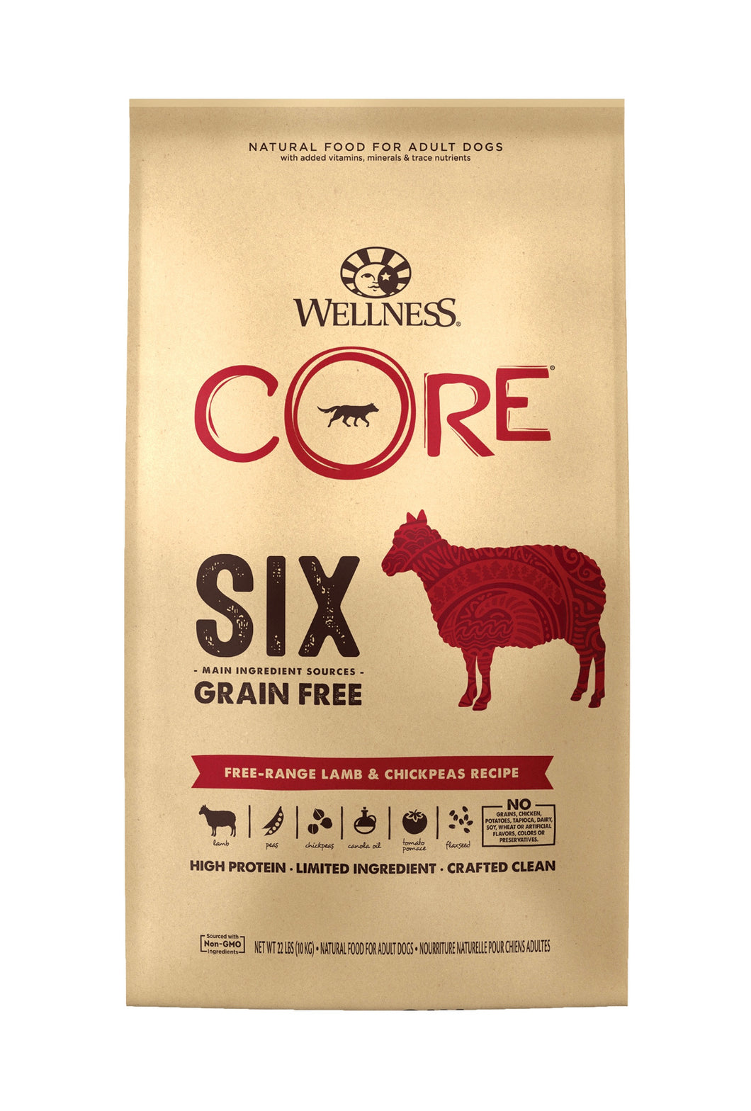 Wellness Core 6 Grain Free - Lamb & Chickpeas Recipe (22lb)